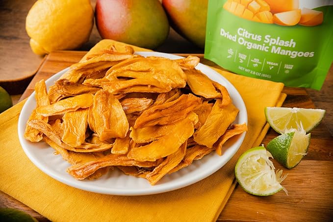 Earthside Farms - Dried Organic Mango Variety Pack Original Citrus Splash Lime Kick and Peach Paradise Dried Organic Mangoes Gluten Free No Added Sugar Non GMO Organic Vegan No Preservatives