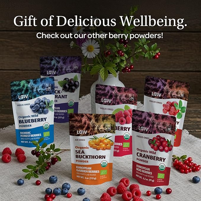 LOOV Wild Organic Dried Blueberries No Added Sugar No Added Oil 4 Ounces Freeze Dried Blueberries Organic From Nordic Forests 100% Whole Fruit Wild Blueberries Non-GMO Unsweetened Dried Fruit