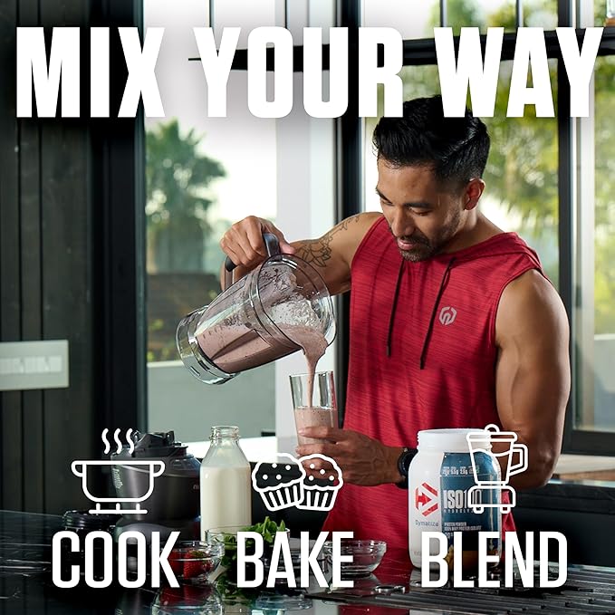 Dymatize x Dunkin' Mocha Latte ISO100 Whey Protein Powder 95mg Caffeine 25g of Protein 20 Servings 5.5g BCAAs 120 Cal. Gluten Free 1g Fat 1g Sugar 3g Carb