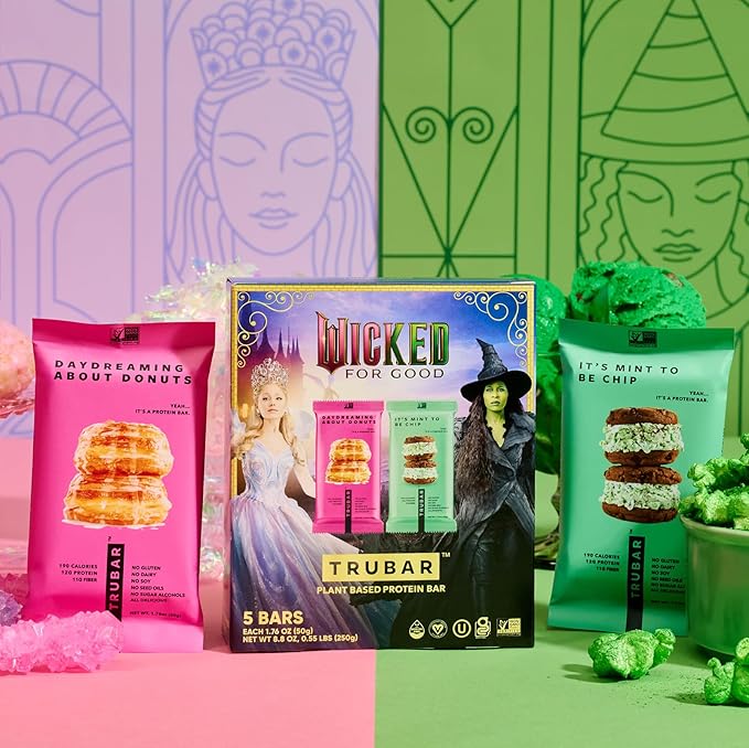 TRUBAR “Wicked” Vegan Protein Bar Variety Pack – It’s Mint to Be Chip &amp Daydreaming About Donuts Plant Based Gluten Free Dairy Free No Sugar Alcohols 12g Protein 11g Fiber Healthy Snack Bar