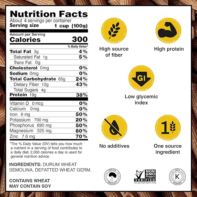 Garofalo - High Protein Penne Rigate Pasta | Premium Durum Wheat Semolina with 19g Protein &amp 12g Fiber | Italian Made Bronze-Drawn PGI Certified (16 oz 6-Pack)