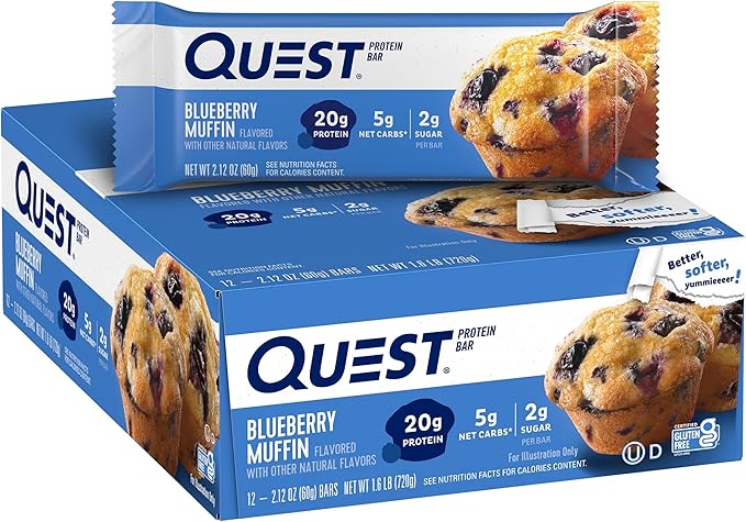 Quest Nutrition Blueberry Muffin (12 Count) and Lemon Cake (12 Count) Protein Bars Bundle High Protein Gluten Free