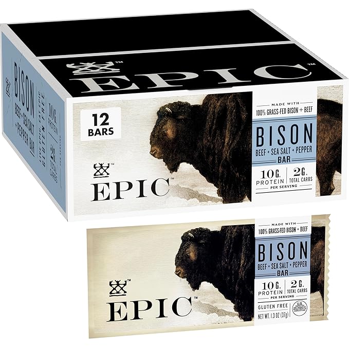 EPIC Protein Bars Bison Beef Sea Salt Pepper Paleo Friendly 1.3 oz 12 ct