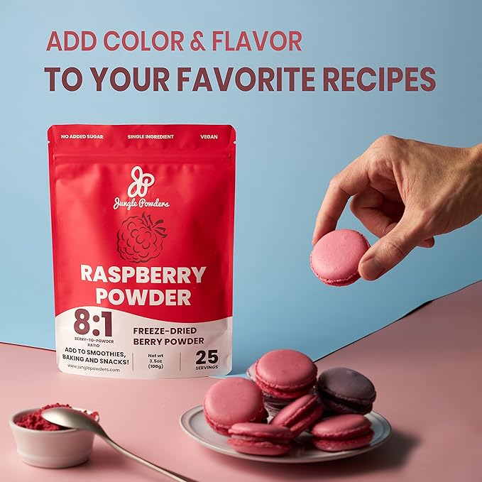 Jungle Powders Freeze Dried Raspberry Powder 7 Ounce Bag Powdered Unsweetened Freeze Dried Raspberries Additive Filler and GMO-Free Red Superfood Extract for Baking