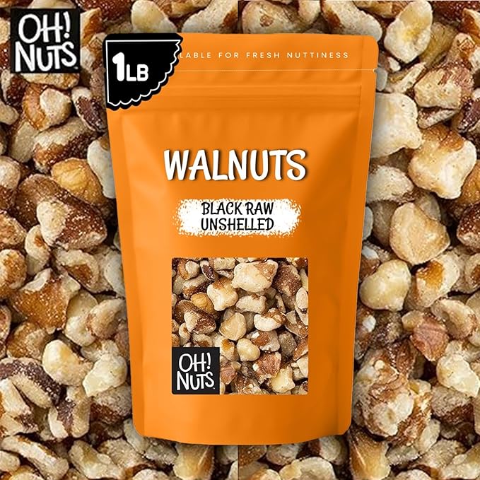 Oh! Nuts Black Raw Unshelled Walnuts - Fresh Chopped Walnuts - 1 lb Bulk Bag - Black Walnut for Baking Snacking Salads &amp Desserts - Vegan Keto Kosher
