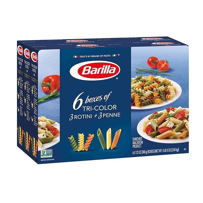 Barilla Pasta Tri-Color Penne &amp Tri-Color Rotini 12 Ounce (Pack of 6)
