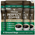 VitaCup Perfect Low Acid Coffee Ground USDA Organic &amp Fair Trade Dark Roast Guatemala Single Origin Clean &amp Pure for Drip Coffee Brewers and French Press 6 bags 11oz each