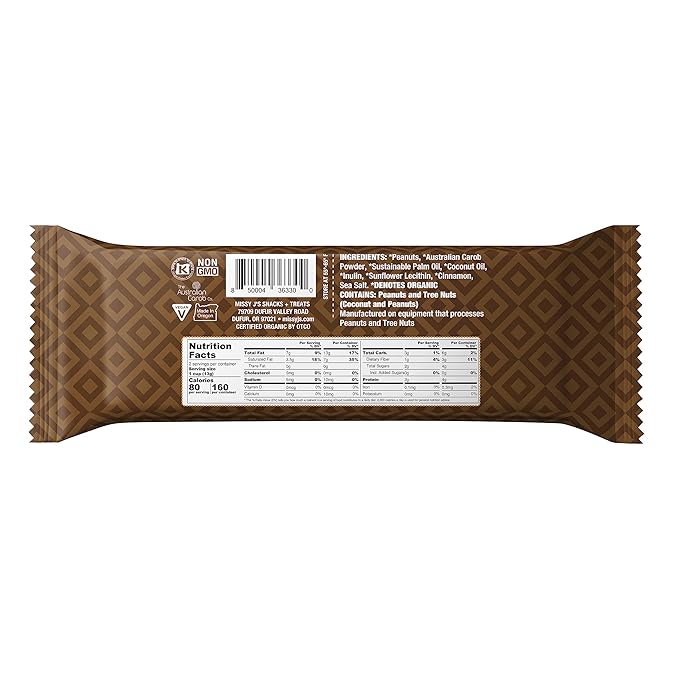 Missy J's Carob Dark Delights Unsweetened Peanut Cup .9 Oz 12 Pack. Vegan Gluten Free Substitute for chocolate Perfect for Snacks and Treats
