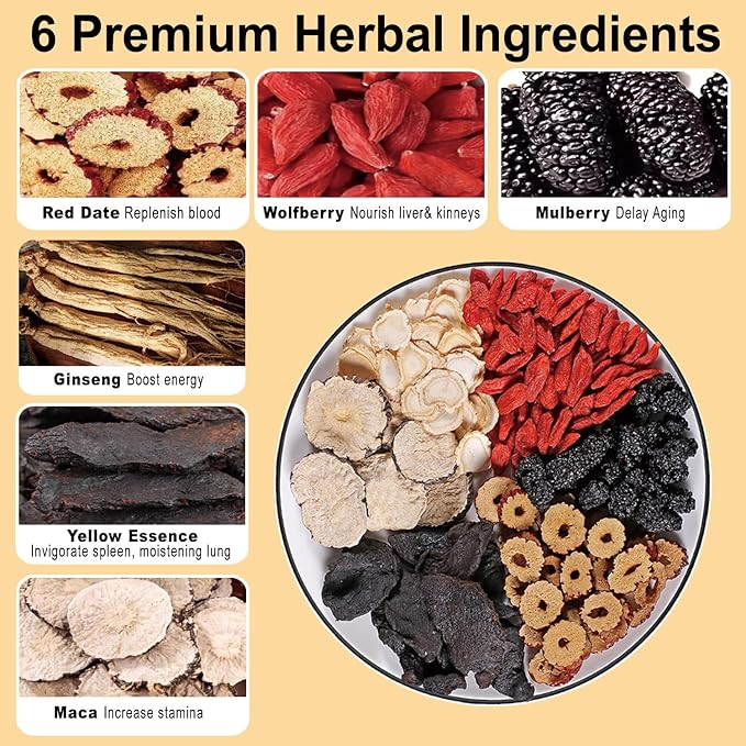 Ginseng Five Treasures Tea Kidney Tea- Wubao Tea Ginseng Six Treasure Tea Ginseng Red Date Chinese Herbal Tea Kidney Cleanse Detox Tea for Men &amp Women (2 Pack(50 pcs))