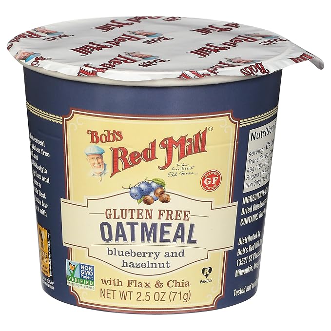 Bob's Red Mill GF Oatmeal Cup Blueberry &amp Hazelnut 2.5 Ounce Cup (Pack of 12) - Non-GMO Whole Grain Kosher