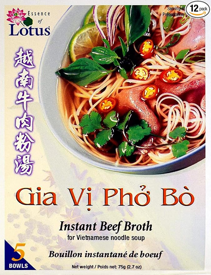 Essence of Lotus Instant Beef Pho Soup Mix — Ready-to-Eat Flavorful Restaurant-Quality Pho broth Made in the US (Beef Pho Soup Mix 12-Pack)