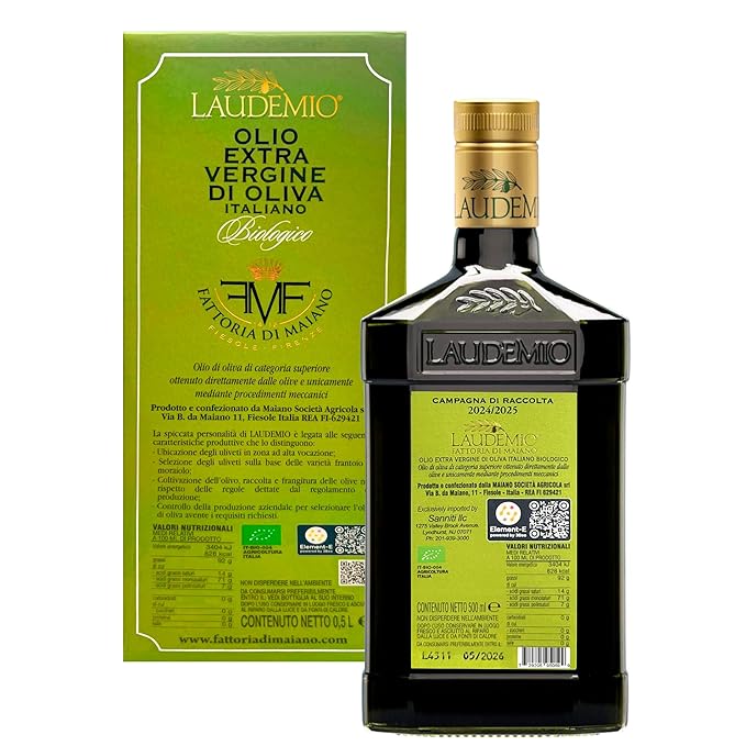 Sanniti Laudemio Organic Extra Virgin Olive Oil Fattoria di Maiano Gold Award Winner at NYIOOC World Olive Oil Competition 16.9 oz
