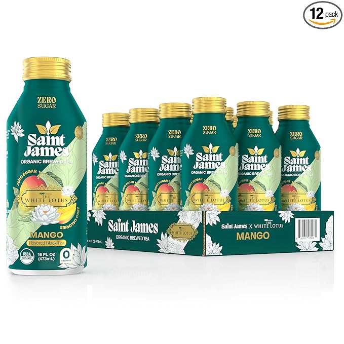 Saint James Iced Tea x The White Lotus Limited Edition - Organic Black Tea - Non-GMO Gluten Free Zero Calorie Zero Sugar - Mango 12 Pack (16.9 fl oz each)
