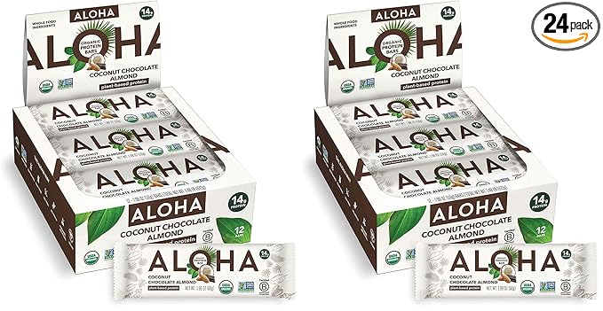 ALOHA Organic Plant Based Protein BarsCoconut Chocolate Almond1.98-Ounce Bars12 Count (Pack of 2)