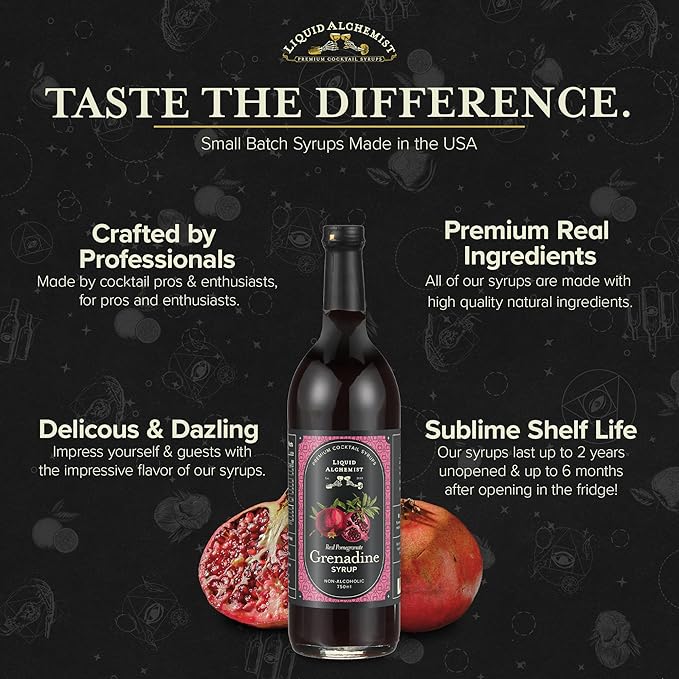 Liquid Alchemist Grenadine Syrup for Cocktails - Real Ingredients Make our Pomegranate Syrup the Perfect Shirley Temple Mix - Our Small Batch is Non-GMO Gluten Free &amp Vegan (25.4 oz)