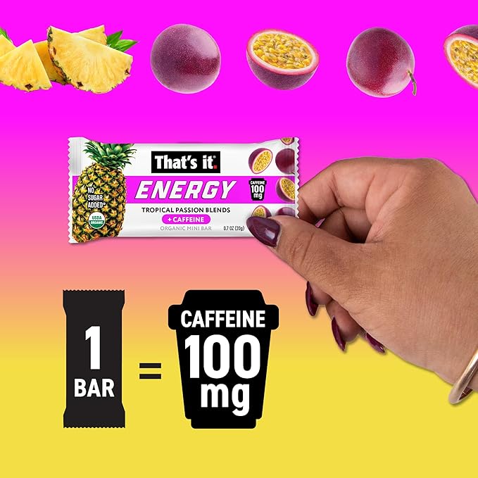 That's it. Tropical Passion Energy Mini Bars | 100mg Natural Caffeine |Pineapple Passionfruit| Allergy-Friendly Nut Free Organic Non-GMO Gluten-Free Snacks | 15 Count