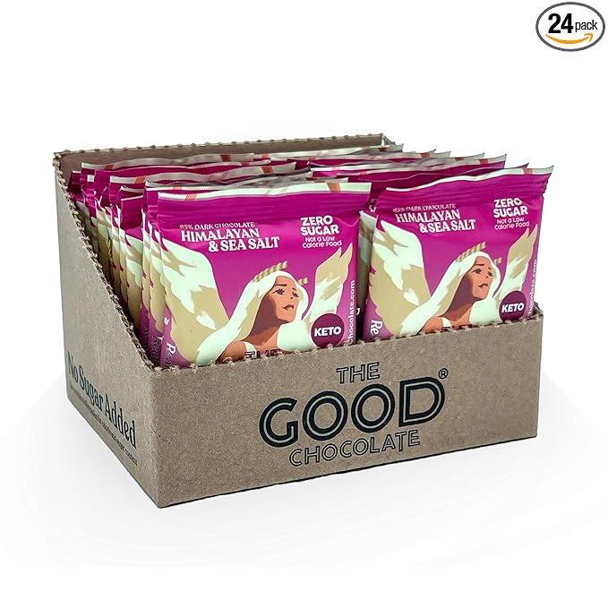 The Good Chocolate - Himalayan Salt Keto Chocolate Squares Zero Sugar Lower Net Carb Snack Lower Calorie Vegan Chocolate Candy 24 Square Family Pack