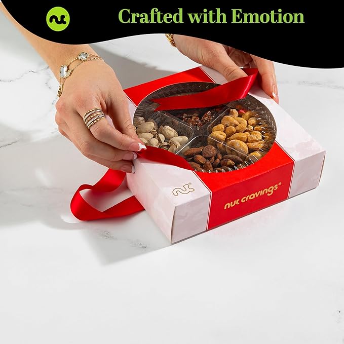 NUT CRAVINGS - Easter Mixed Nuts Gift Basket in Red Gold Box (4 Assortments) Ramadan Gifts Treats for Adults Food Arrangement Healthy Snack Care Package Kosher