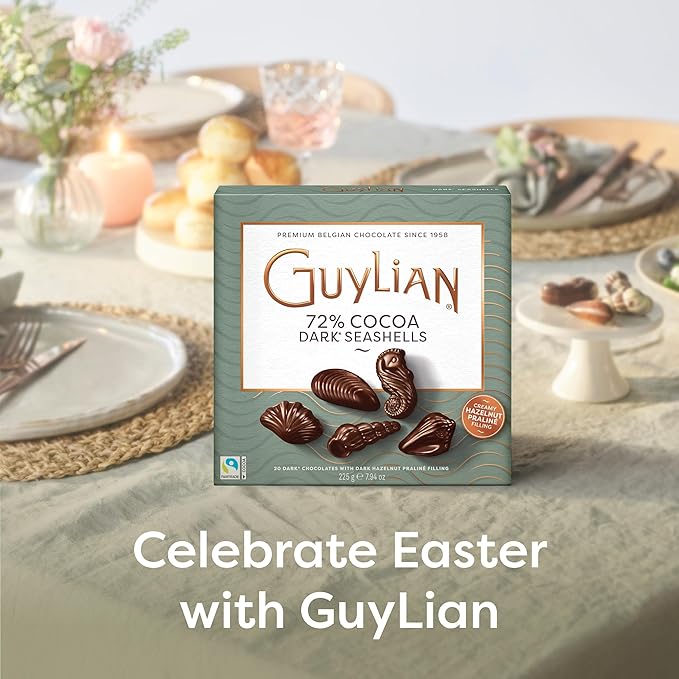 Easter Dark Chocolate Candy Seashells Gift Box by GuyLian 7.94 oz 20 pc (Pack of 2) Belgian Dark Praliné 72% Cocoa Easter Basket Stuffers for Adults Gifts for Kids