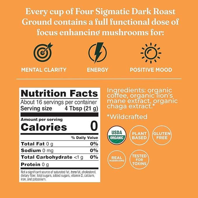 Four Sigmatic Focus + Balance Mushroom Coffee Bundle | Organic Ground Coffee with Lion's Mane Mushroom and Organic Coffee with Ashwagandha Chaga Mushroom Eleuthero and Tulsi | 12oz Bags