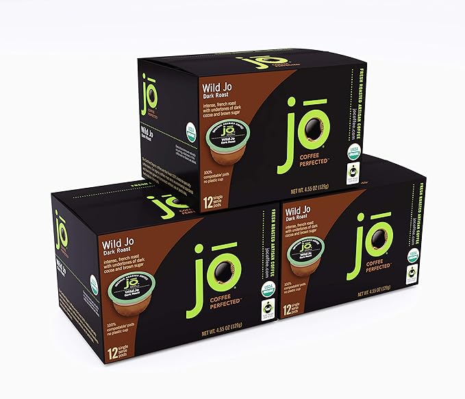 WILD JO: 36 Cup Organic Dark French Roast Compostable Coffee Pods for Keurig K-Cup Compatible Brewers | Bold Strong Rich Wicked Good | Eco-Friendly Single Serve | Fair Trade Certified by Jo Coffee®