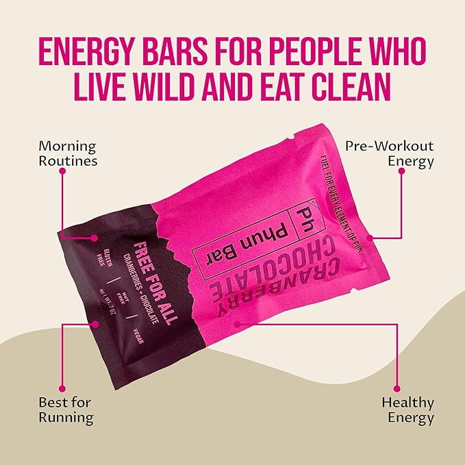 Phun Bar Free For All Energy Bars (Pack of 12) | Cranberries + Chocolate Vegan | Dairy-Free Nut-Free &amp Gluten-Free Sports Energy Bars for Running Training &amp Outdoor Days