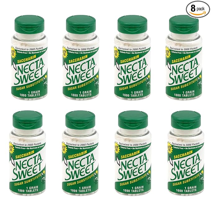 Necta Sweet 1-Grain Saccharin Tablets - Zero-Calorie Sugar Substitutes (8-Pack 1000-Tablet Bottle)