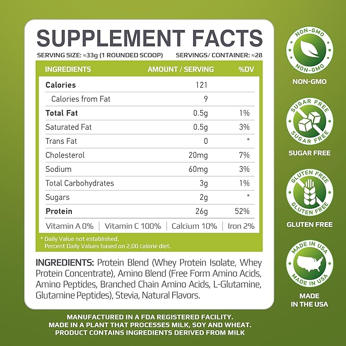 MFL Muscle Whey Protein 2 lbs l 26g of Protein l 8g BCAAs l 6g Glutamine l Low Carbs l 28 Servings (Strawberry Cake)