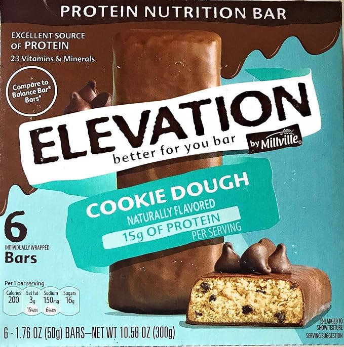 Generic ELEVATION Gluten Free Cookie Dough Protein Energy Bars 2 PACK15g Protein Per Serving 6 dx 1.76 oz. Bars in Each Box (12 Bars Total)