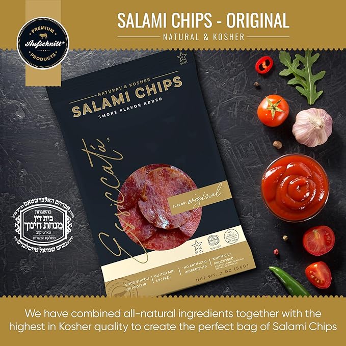 Meats Kosher Salami Chips - Sliced Sausage Charcuterie Meat - Natural Friendly - 2 oz Original 5 Pack