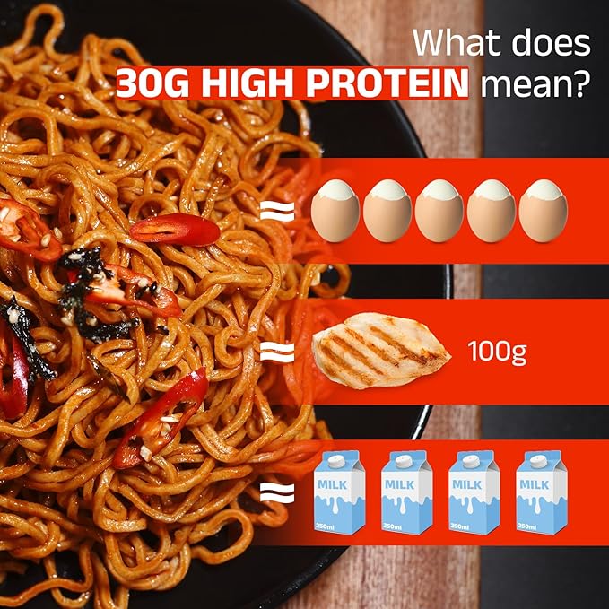 Healspot High Protein Spicy Buldak Noodles Dry Tossed Ramen 30g Plant-Based Protein Low Fat Low Carb Non GMO Keto Friendly &amp Plant Based (6 packs)