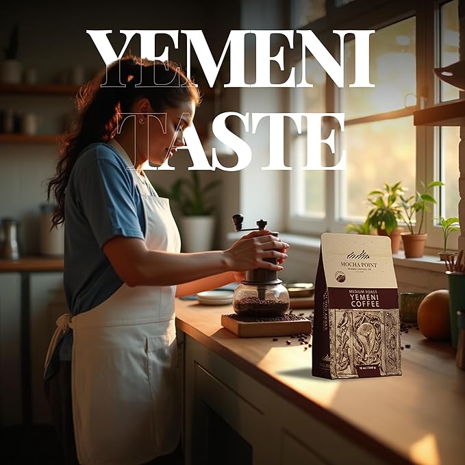 Mocha Point Medium Roast Yemeni Coffee – 100% Arabica Beans from Yemen – Rich Smooth and Balanced Flavor – Small-Batch Roasted for Freshness – No Additives – 12 oz / 340g Bag