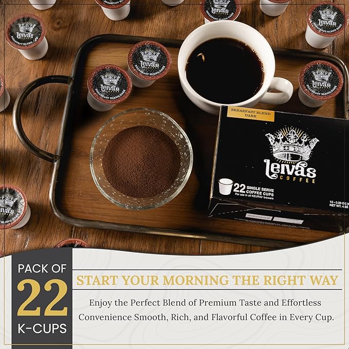 Leiva’s Guatemalan Single Serve K-cups Coffee Pods (22 Count) – Small Batch Breakfast Blend Dark Roast Capsules - Rich Bold &amp Balanced Flavor - Single Serve Pods for Keurig Coffee Machine - 0.35