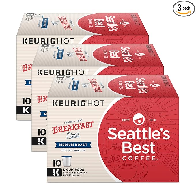 Seattle’s Best Coffee K-Cup Pods Breakfast Blend Medium Roast Coffee Smooth-Roasted K-Cups for Keurig K-Cup Brewers 10 CT K-Cups/Box (Pack of 3 Boxes)