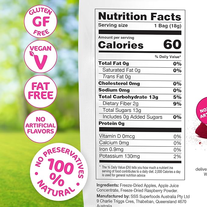 Happles Freeze Dried Apples with Raspberry Fruit Powder – 100% Natural No Added Sugar Healthy Low Calorie Apple Crisps Snack for Adults &amp Kids Gluten Free No Artificial Flavours (10 Pack)
