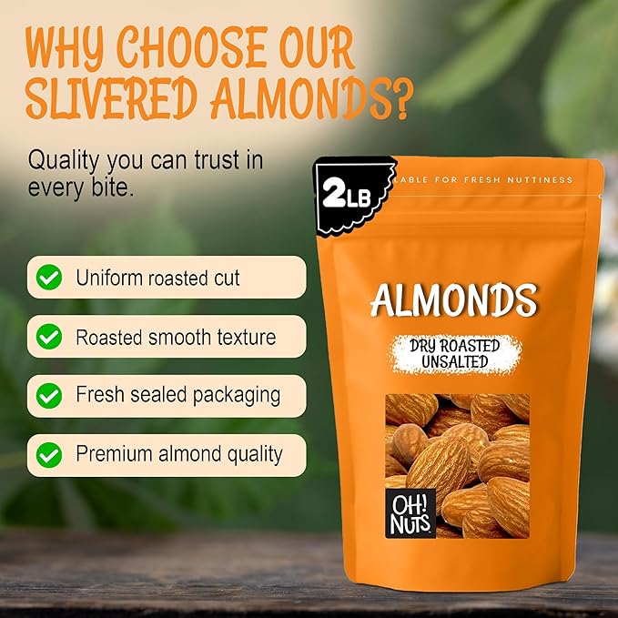 Oh! Nuts Almonds - Roasted Unsalted - 2 lb - Packed in New York Zip-Seal Bag for Exceptional Freshness