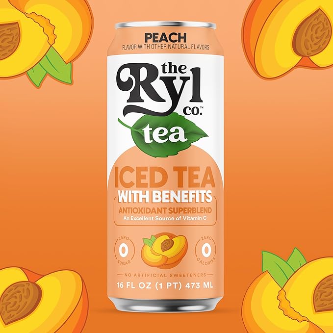 Ryl Iced Tea Peach Antioxidant Superblend Zero Sugar Low Carb Zero Calorie Iced Tea 16.0 Fl Oz (12-Pack)