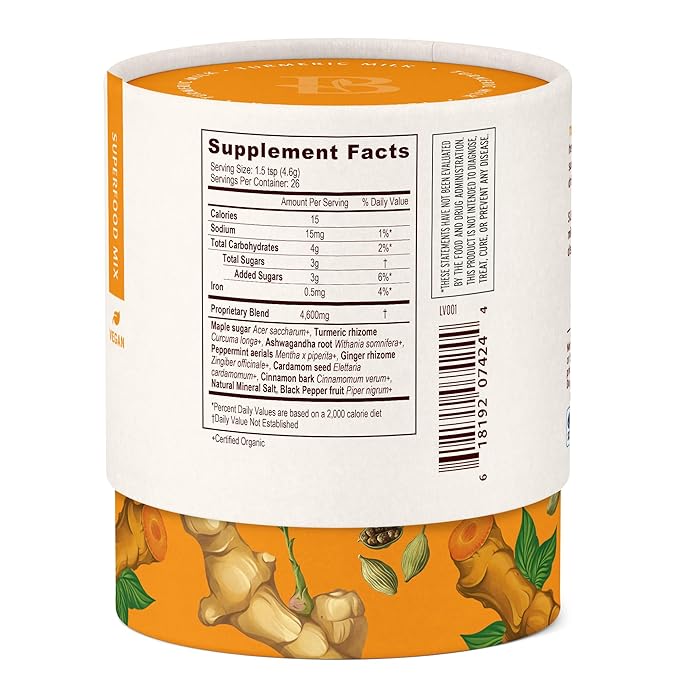 Banyan Botanicals Turmeric Milk – Organic Turmeric Latte Mix with Ashwagandha &amp Cardamom – Instant Caffeine Free Golden Milk with Maple Sugar – 4.3 oz 26 servings –Non GMO Sustainably Sourced Veg