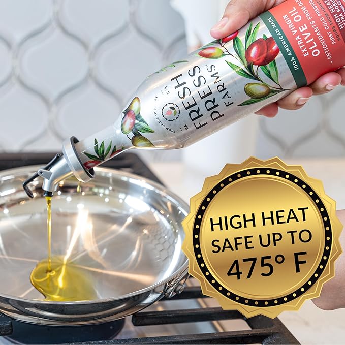 Fresh Press Farms Cold Pressed High Heat Extra Virgin Olive Oil for Pan Frying and Grilling 16.4 Fl Oz (Pack of 2) Georgia Grown 100% American Made Unrefined Certified Whole30 Non-GMO Keto Pal