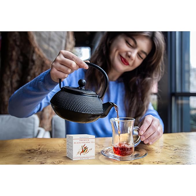 QuaZenTea Premium Black Oolong Tea Loose Leaf 3.5oz (100g) - Vietnamese High Mountain Tea Boldly Roasted Smooth &amp Toasty with Sweet Finish-Coffee Alternative Perfect for Black Tea Lovers
