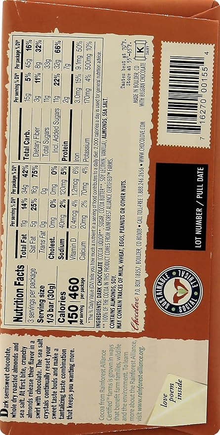 Chocolove Almonds Seasalt in Dark Chocolate 3.2-ounces (Pack of 6)