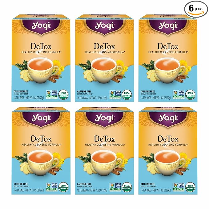 Yogi Tea DeTox Tea - 16 Tea Bags per Pack (6 Packs) - Organic Detox Tea for Digestive &amp Circulation Support - Includes Burdock Dandelion Ginger Root Black Pepper Cardamom &amp Juniper Berry