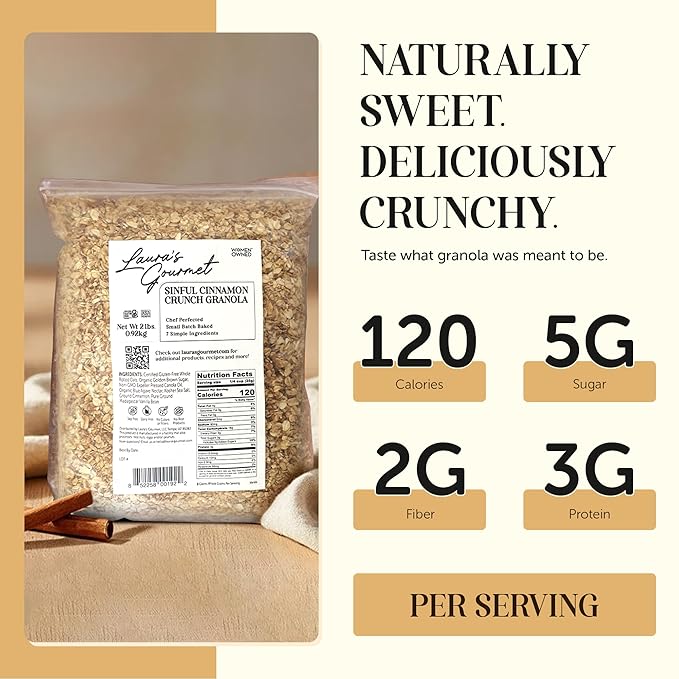 Laura's Gourmet Granola - Sinful Cinnamon Crunch - Gluten Soy &amp Dairy Free - Organic Agave Cinnamon &amp Pure Ground Vanilla Vegan Artisan Chef's Trifecta of Taste Texture &amp Mouthfeel -
