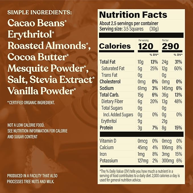 THE GOOD CHOCOLATE – Salted Almonds Dark Chocolate Bars with Zero Sugar &amp Lower Net Carbs – Keto Chocolate Bar with Lower Calories All Natural and Non-GMO Keto Snacks 2.5 oz (6 Bars Value Pack)