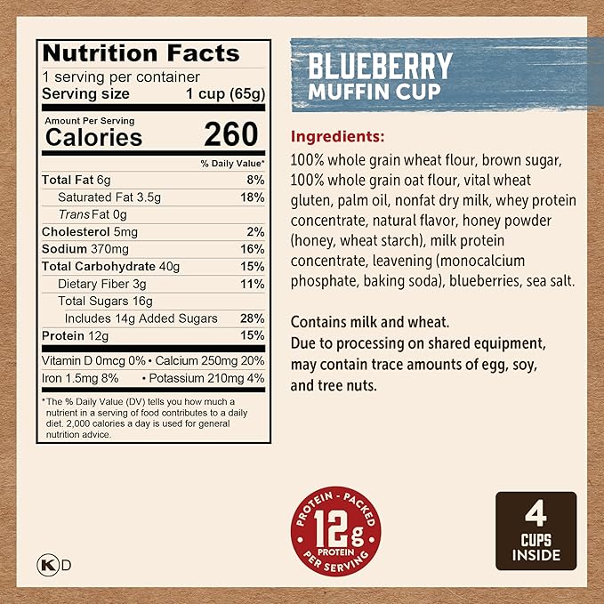 Kodiak Cakes Minute Muffin Cup Variety Pack - 100% Whole Grains Double Dark Chocolate Blueberry &amp Cinnamon Roll 2.36 oz (Pack of 12)