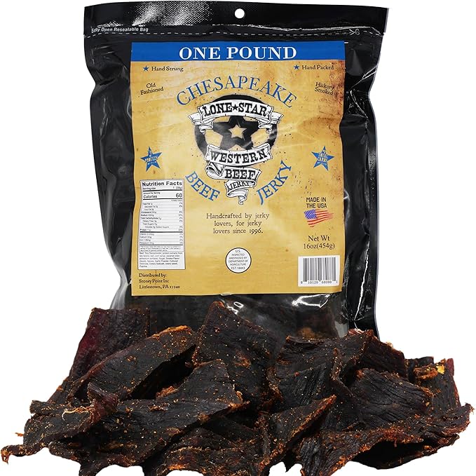 Lone Star Chesapeake Bay Flavored Beef Jerky - 1 Pound Resealable Bag - Hickory Smoked Handcrafted Flavor - High Protein Healthy Meat Snack