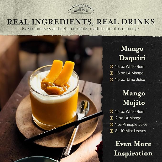 Liquid Alchemist Mango Syrup for Drinks - Real Ingredients Make our Mango Puree for Cocktails the Perfect Margarita Mix - Our Tropical Flavoring Syrup is Non-GMO &amp Vegan (12.7 oz)