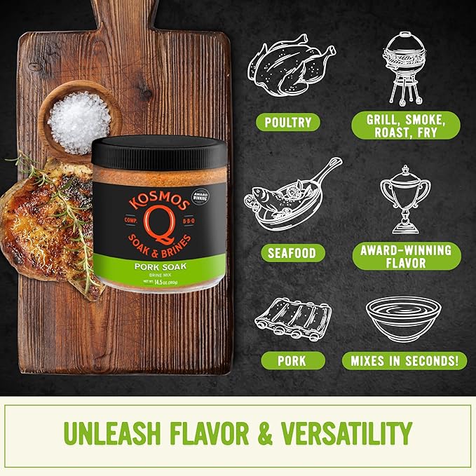 Kosmos Q Pork Brine Soak &amp Seasoning Sweet Brown Sugar &amp Worcestershire Infusion For Pork Chops Roasts Shoulder Smoking Grilling Roasting Locks In Juiciness Savory Flavor Mix 16 Oz J