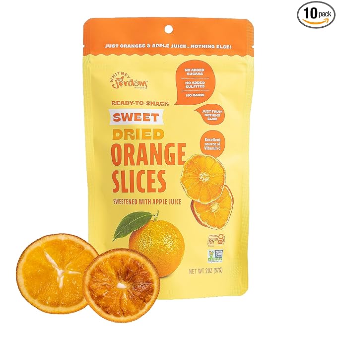 Whitney Jordan Naturals Air-Dried Orange Slices 2 Oz Pack of 10 - Dried Fruit Snack Made from Real Oranges - Gluten-Free Vegan Chewy Real Fruit for Healthy Snacking On-the-Go