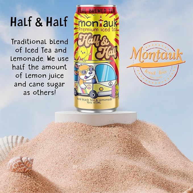 Montauk Premium Iced Tea Ready-to-Drink Tea 16 fl oz Cans (Pack of 12 Half &amp Half)